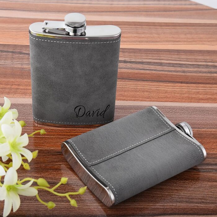 Фляга з гравіюванням, набір фляг з горнятком та воронкою, персоналізовані подарунки (8oz/237ml, коричнева) (8 oz, сіро-гольф)