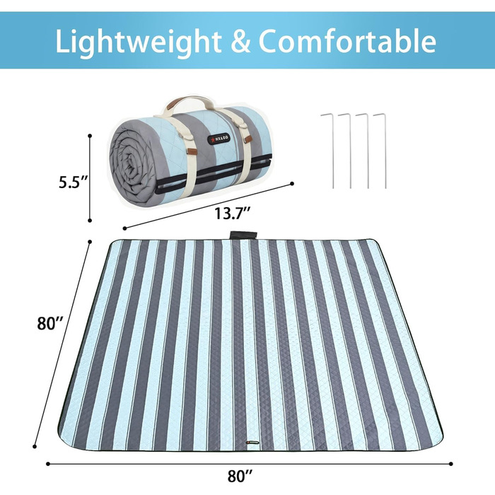 Плед для пікніка водонепроникний HX&OD, 203x203 см, сіро-зелений, з ручкою, складаний