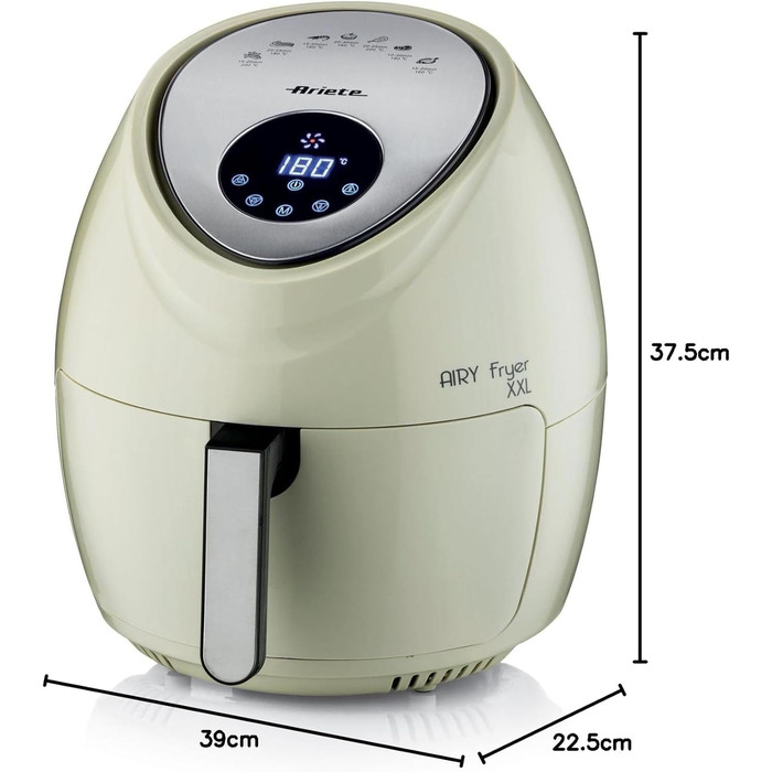Ariete Air Fryer XXL 4618, Hot Air Fryer 7 Liter, 60-Minute Timer, LCD and Touchscreen with 7 Cooking Levels, Maximum Temperature 200° C, Capacity 2.5Kg, 1800W, Beige