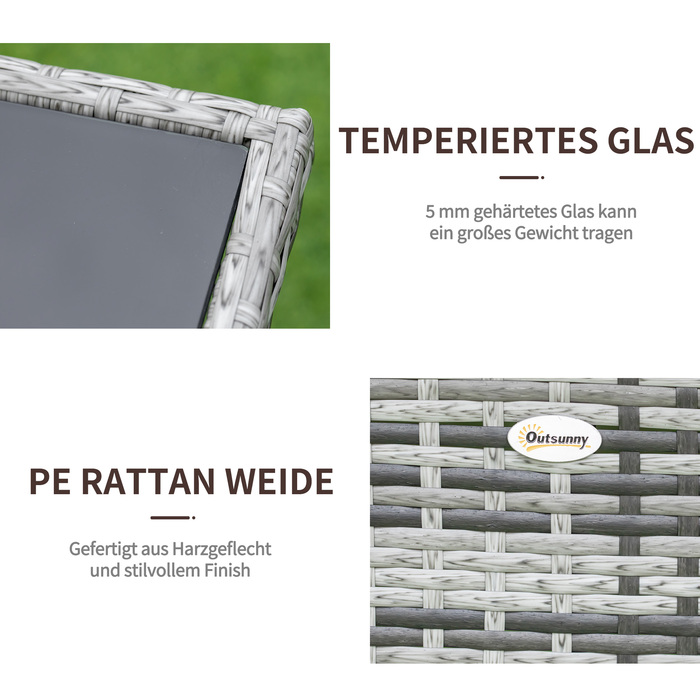 Столовий набір Outsunny з ротангу Polyrattan, скляний стіл 150x85x74 см із захисним склом сірого та чорного кольорів для саду, балкону, тераси