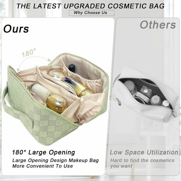 Жіноча косметичка для подорожей з великим об'ємом, водовідштовхуюча, з перегородками, органайзер (кремовий персик, світло-зелений)