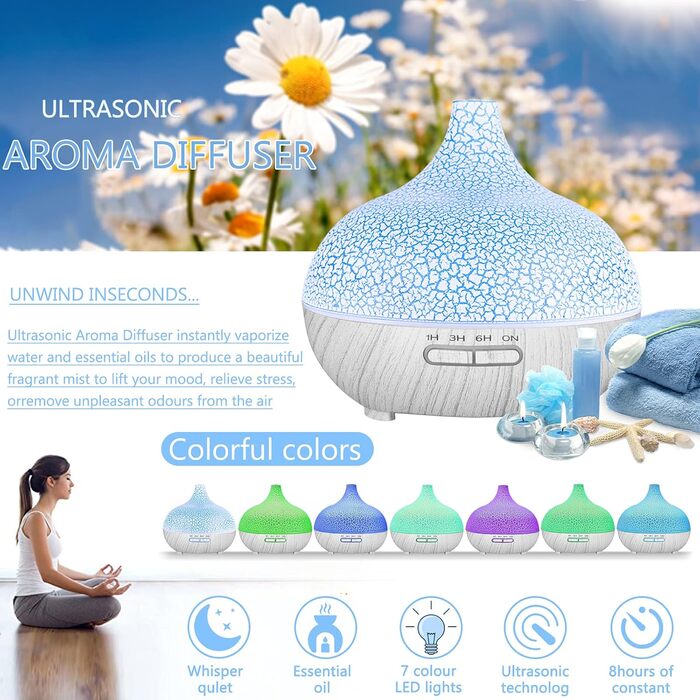 Аромадифузор 550мл, ультразвуковий зволожувач повітря, для ефірних олій, без BPA, ароматерапія, LED-підсвічування, для спа, йоги, спальні