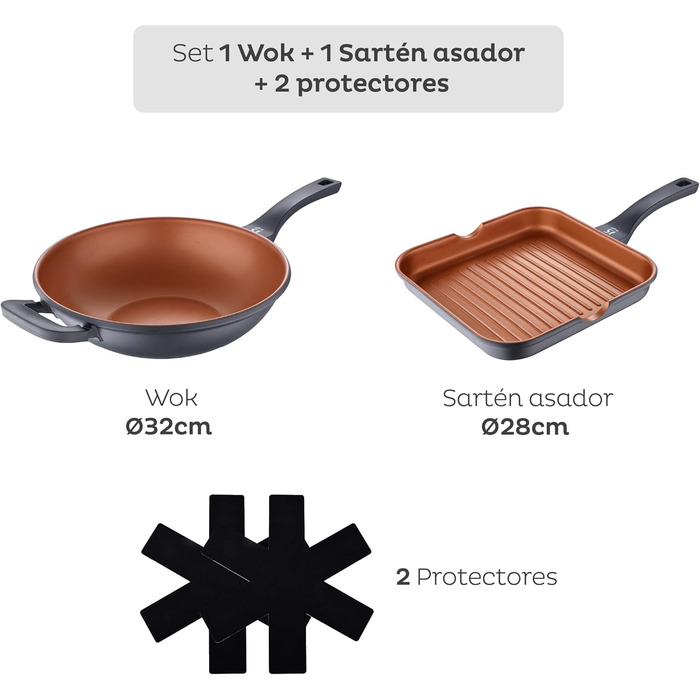 Сковорода SAN IGNACIO бронзова, лита з алюмінію з антипригарним покриттям 28x28x4.5 см, для всіх типів плит