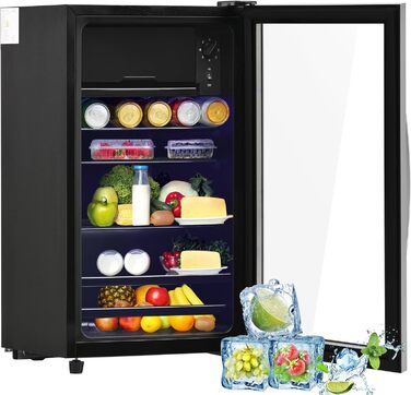 Холодильник Merax Freistehend 120L з морозильником 8L, LED-підсвічуванням та регульованими полицями. Чорний колір. Підходить для ресторану, бару, напоїв та пива.
