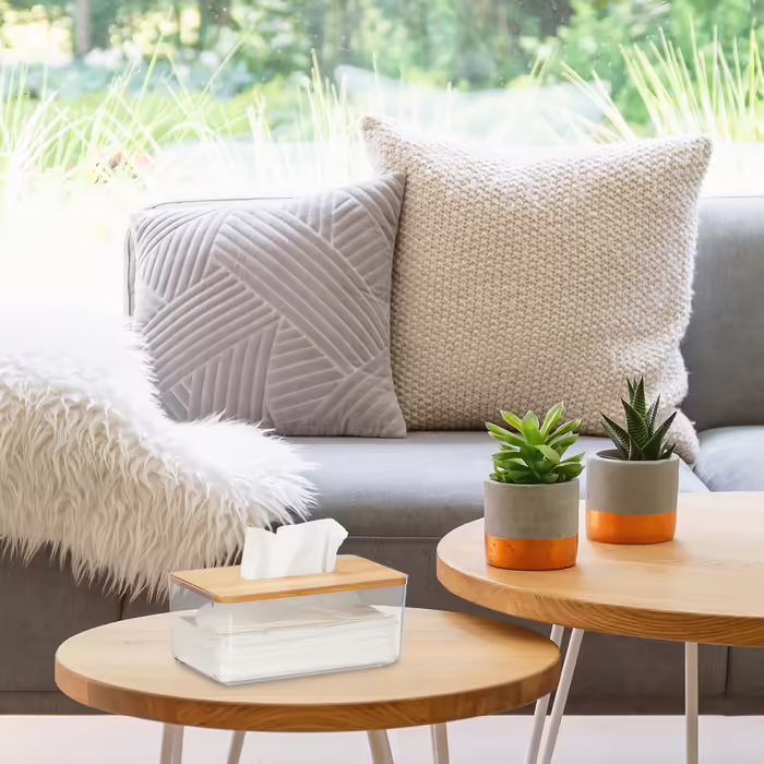 Relaxdays Clear Fabric Box with Bamboo Lid