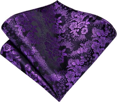 Комплект краватки Hi-Tie: шовкова краватка, нагрудний хустинка, запонки та бутоньєрка для чоловіків, темно-фіолетовий та чорний, для весілля та бізнесу