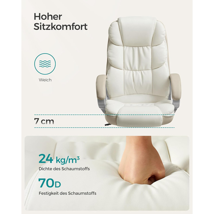 Крісло офісне SONGMICS для офісу та дому, крісло для комп'ютера, регулювання висоти сидіння, оббивка, OBG22B (кремовий, 53 x 51 x (112-122) см)