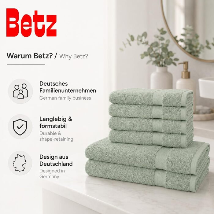 Набір рушників для ванної Betz Premium, 6 шт. (4 шт. 50x100 см, 2 шт. 70x140 см), 100% бавовна, колір сірий-зелений (Heugrün)