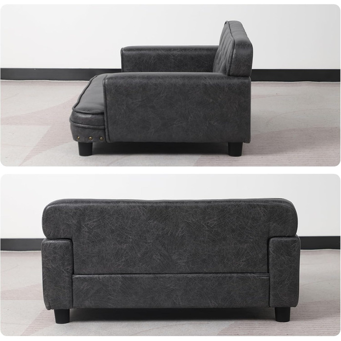 Софа для собак та котів, невелика, з велюру, сіра. Стабільний дерев'яний каркас. Софа-ліжко для маленьких собак та котів