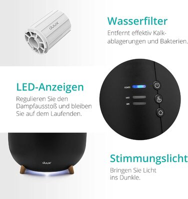 Ультразвуковий зволожувач повітря Duux Tag 2 - 2.5л, чорний. Зволожувач для дому, 30 м², 10 годин роботи