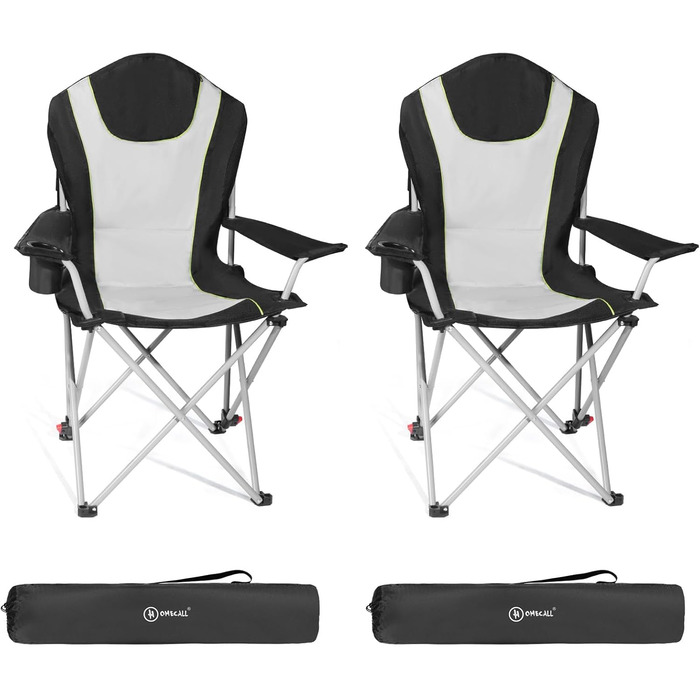 Кемпінговий стілець Homecall складний, 150 кг, з підлокітниками, три регулювання, для риболовлі та відпочинку на природі (2 шт.)