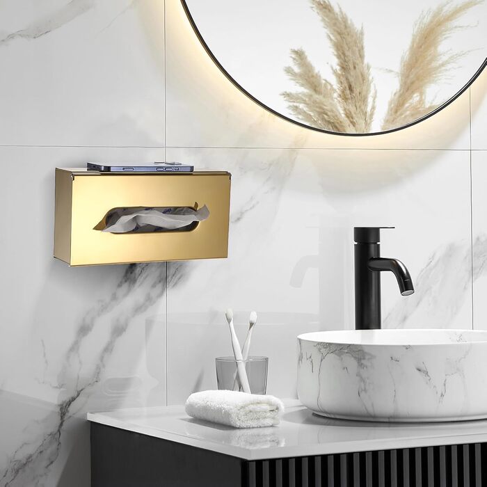 TOLIDA Rectangular Tissue Box made of 304 Stainless Steel, Tissue Box, Toilet Tissue, Cosmetic Tissue Box for Dining Room Living Room Bedroom Office Hotel Gold (25 * 13 * 7.5CM)