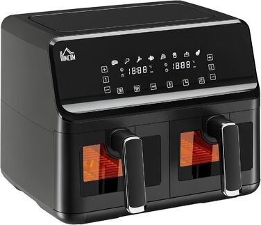 Фритюрниця HOMCOM з двома зонами, 8 л, 2500 Вт, 8 програм, антипригарне покриття, чорна