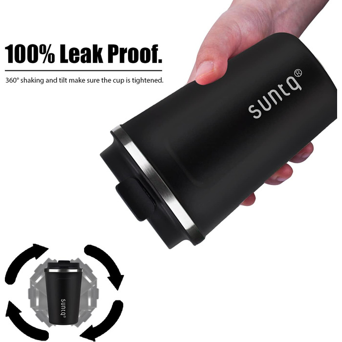 Термокружка для кави з нержавіючої сталі SUNTQ - 510 мл, з подвійними стінками, ізольована, з кришкою, що не протікає, багаторазова (Чорний)
