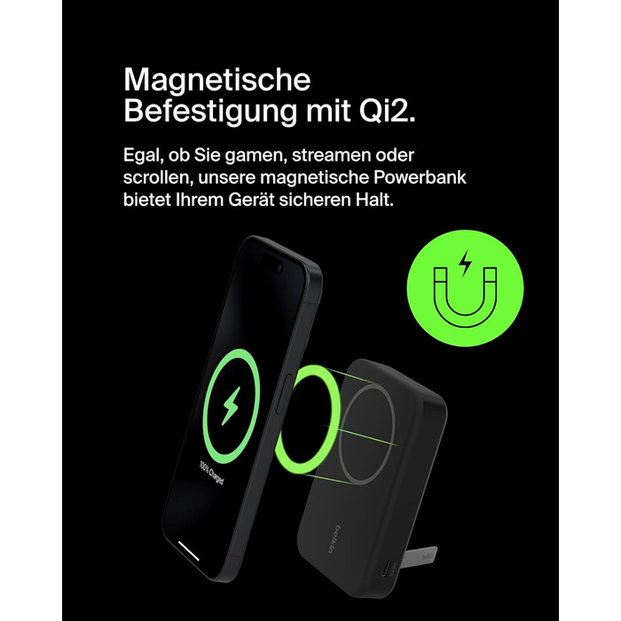 Belkin BoostCharge Pro Powerbank 10000mAh з Qi2 та MagSafe, з вбудованим підсвічуванням, чорний. Сумісний з iPhone 17, iPhone Air, iPhone 16, 15, 14, Pixel та ін.