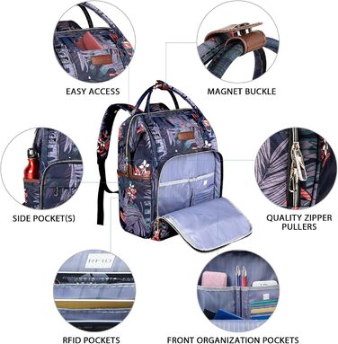 Рюкзак для ноутбука Vankean для жінок, 15.6-16.2 дюйми, з USB-портом, водонепроникний, для роботи/школи/подорожей, квітковий дизайн, темно-синій/червоний