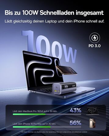 Powerbank Baseus EnerGeek для ноутбука: 100W, 10000mAh, 2x USB-C PD 3.0, Digitaldisplay, сумісний з MacBook, Dell, HP, SteamDeck, iPhone, Samsung