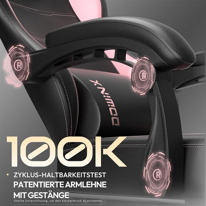 Ігровий крісло Dowinx з PU-шкіри, ергономічний, з підтримкою попереку, для ПК, до 150 кг, рожевий