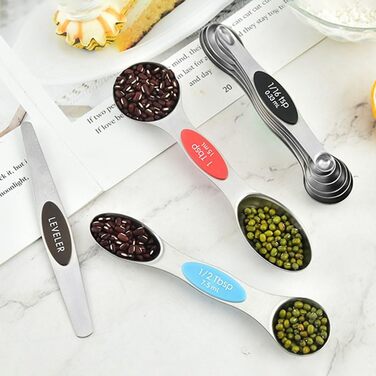 9-Piece Magnetic Double-Head Measuring Spoon Set and Colored Measuring Cups/Spoons for Precise Baking and Cooking (Colored)