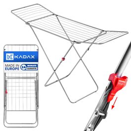 КADAX Сушарка для білизни з 18 метрами сушильної поверхні, срібна, для квартири, балкону та саду, розкладна, з антиковзними ніжками, економна, сушарка Made in EU