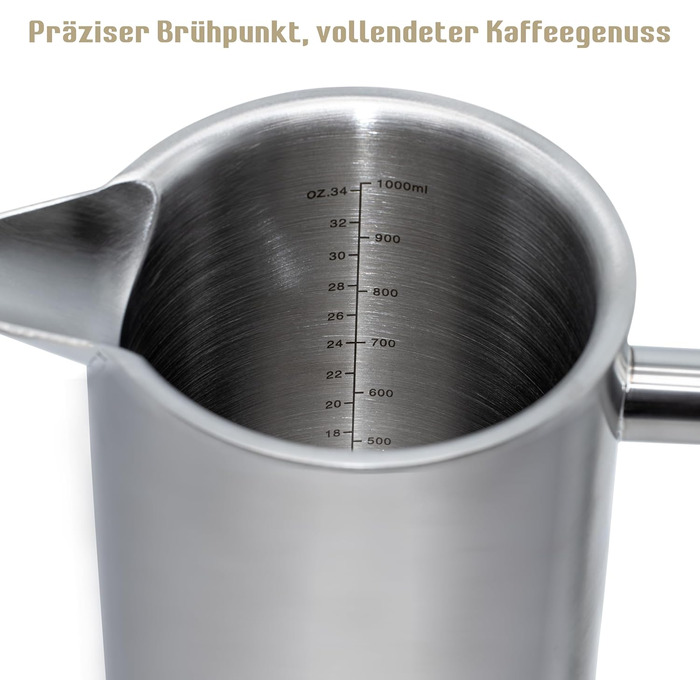 Набір для приготування кави френч-прес, 1 літр, з молочний спінювач, з нержавіючої сталі, термоізольований