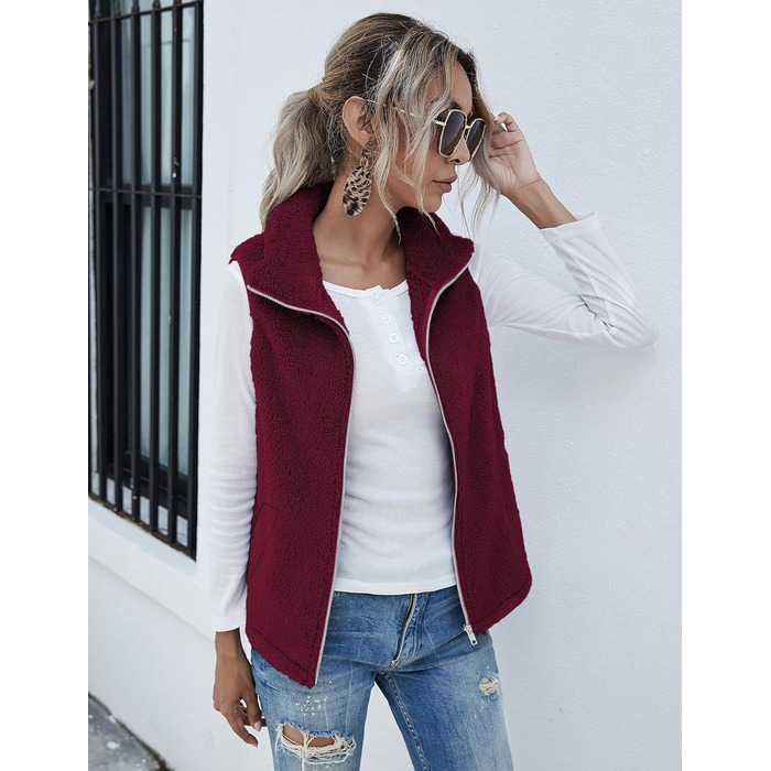 Жіноча жилетка Rapbin з м'якого флісу Teddy, тепла безрукавка на осінь/зиму, плюшева куртка, легка повсякденна однотонна жилетка, жіночий осінній плащ XXL, бордовий колір