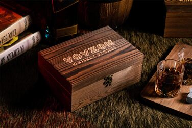 Whiskey Stones Gift Set for Men - 8 Whiskey Scotch Bourbon Chilling Stones, 2 Whiskey Glasses in Wooden Box - Christmas/Father's Day/Birthday/Gift for Dad Papa Friend