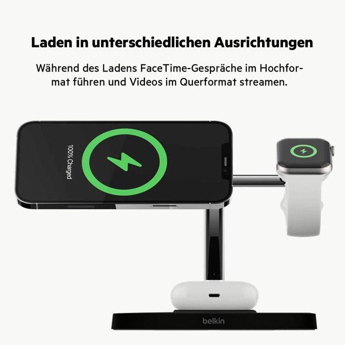 Belkin BoostCharge PRO 3-в-1 Бездротове зарядне пристрої MagSafe для iPhone 13, Apple Watch та AirPods (чорний)