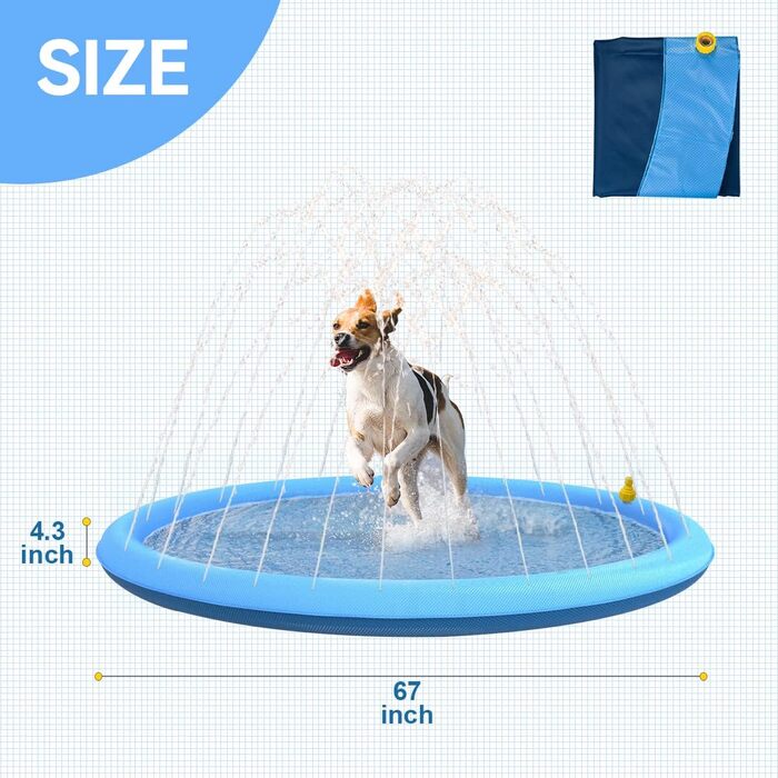 Refreshing Splash Sprinkler for Dogs - 170cm Dog Pool for Large Water Play Toy - Dog Water Play Mat Pool Fountain Splash Pad