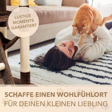 Кігтеточка для котів Foxdevil від xonic® - стабільна, багатофункціональна, з платформою, гамаком, будиночком, іграшкою, 141 см (Коричнева V1)