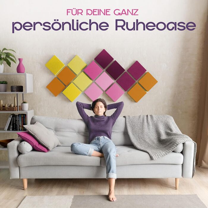 Акустичні панелі для звукопоглинання 3D, набір 8 шт, квадратні стінові панелі з градієнтом 'Sunny Shades' / 'Magnolia Shades', виготовлено в ЄС