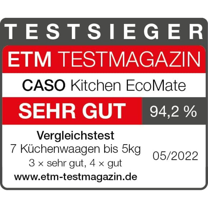 CASO Kitchen EcoMate Kinetic Kitchen Scale - 5kg, 1g Increments, Battery-Free, Award-Winning