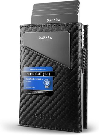 Чоловічий гаманець DAPARA: тонкий, з відділенням для монет та RFID-захистом. Містить 12 карткових слотів. Колір: Carbon Red (Carbon - Dynamic Silver)
