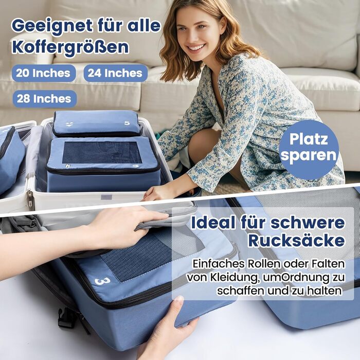 Органайзери для валізи, набір 8 шт. - Packing Cubes для подорожей, валізи та рюкзака (блакитний)