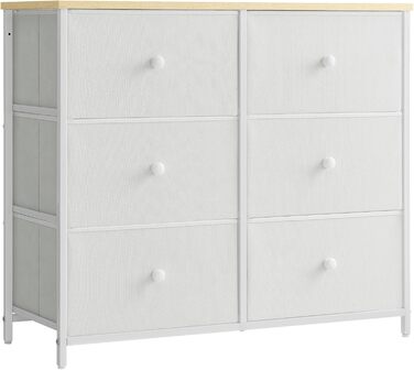 SONGMICS Chest of Drawers, Cabinet, 6 Fabric Drawers, Metal Frame, Storage Cabinet, for Children's Room, Bedroom, Hallway, Cream White-Oak Finish LTS323W57