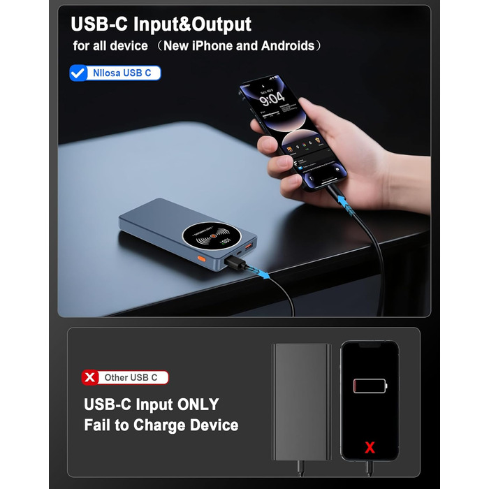 Портативний зарядний пристрій Power Bank Klein 10000mAh з USB-C, 3 порти, сумісний з iPhone/Android (Блакитний)