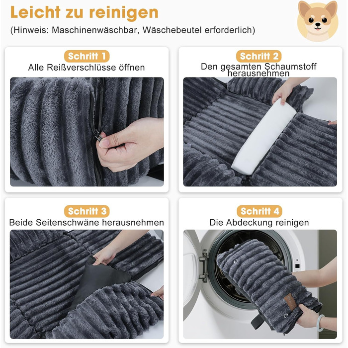 Mixjoy Dog Car Seat - Washable & Memory Foam - for Small to Medium Dogs - Rear & Front Seat - Grey