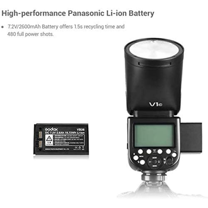 Godox V1-S: Швидкий спалах для камери Sony з Li-Ion акумулятором 2600 mAh, HSS 1/8000, 76W