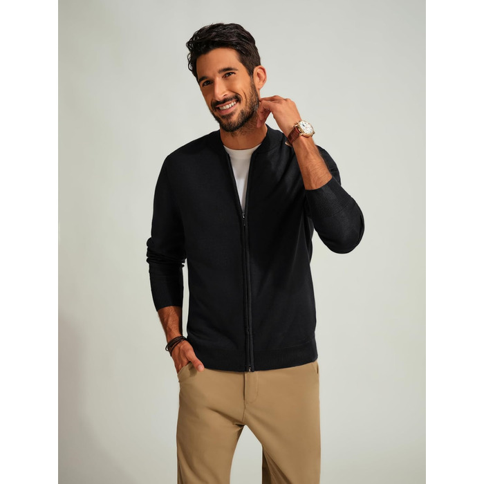 Кардиган чоловічий PJ PAUL JONES з коміром-стійкою та блискавкою, класичний в'язаний, зимовий, чорний XXL
