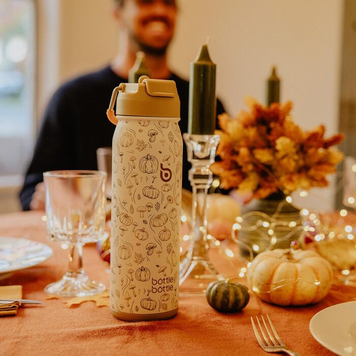 BOTTLE BOTTLE Stainless Steel Water Bottle 24oz (709ml) with Straw Handle and Pill Compartment for Outdoor School, Insulated Sports Bottle (Pumpkin)