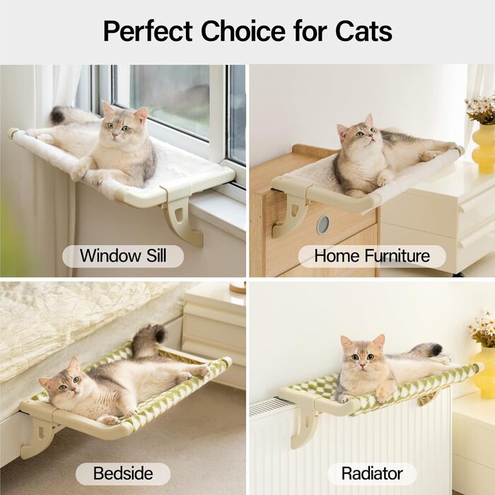 MEWOOFUN Cat Hammock Window Cat Bed Window Sill for Cats - 50x36cm Cat Bed for Radiator Cat Hammock with Soft Bed Removable Suction Cup Free Holds 18kg (Gree L)