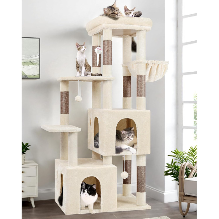 Драбина для котів Globlazer XL, бежева, 156 см, з будиночком та когтеточками, для великих котів