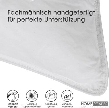 Homescapes Pillow Pair, 2 medium-firm feather pillows 48 x 74 cm set, natural sleeping pillow with 100% duck feather filling, Responsible Down Standard and Oeko-Tex certified pillow