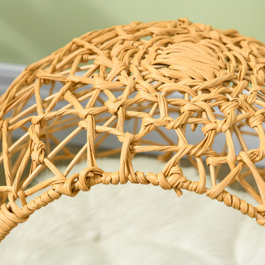 Pawhut Rattan Cat Cave Bed with Cushion - Elevated Design, Brown, 18