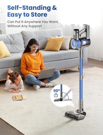 Бездротовий пилосос Dzaki 45000Pa з акумулятором, дисплеєм та антизаплутувальною насадкою для килимів, твердих підлог та шерсті тварин