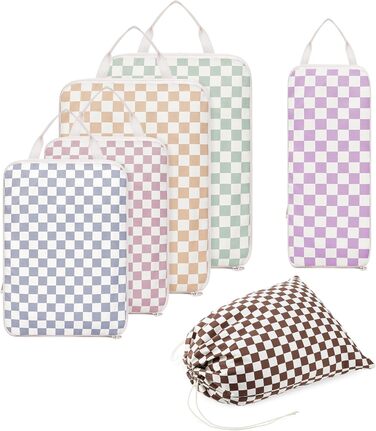 Набір органайзерів для валізи Narwey (6 шт.) - компресійні куби для пакування, рюкзак, органайзери для подорожей (в комбінованому клетчатому стилі)