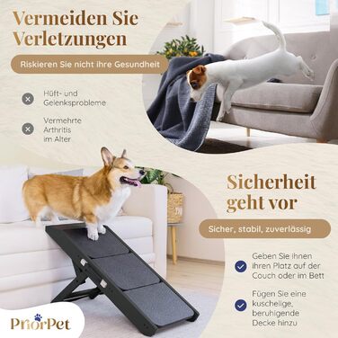 Сходинки для собак на ліжко та диван 2-в-1 - регульована рамка для собак, 18-50 см - для маленьких собак - легкі сходинки з платформою, натуральне дерево (чорний)