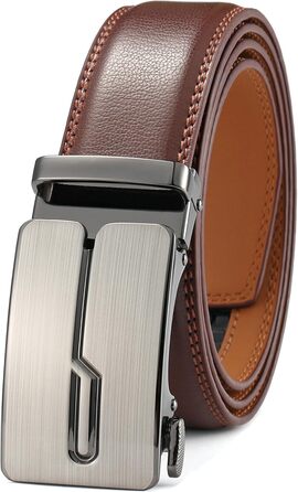 Чоловічий шкіряний ремінь Guvoosm з автоматичною застібкою, 3,5 см, колір коричневий, довжина 125 см, підходить для об'єму талії 92-107 см, для ділового костюма