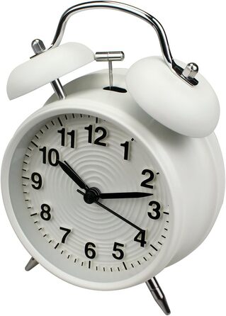 Homchen 10.2 cm Double Bell Alarm Clock, No Ticking, Battery-Powered, Loud Vintage-Style Alarm Clock with Night Light for Bedroom, White
