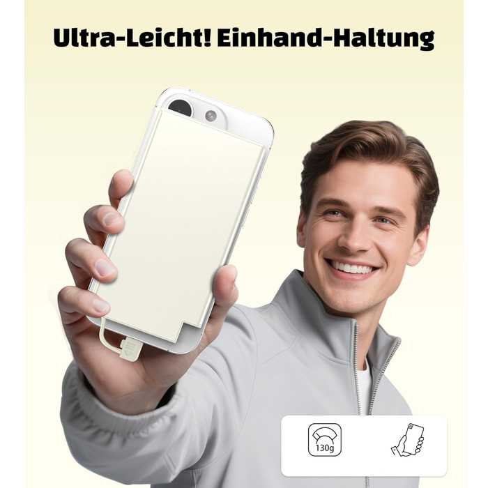 Power Bank Auskang 5000mAh Slim з кабелем для iPhone (сумісний з iPhone 14 та попередніми моделями) - тонкий, легкий, портативний зовнішній акумулятор (білий)